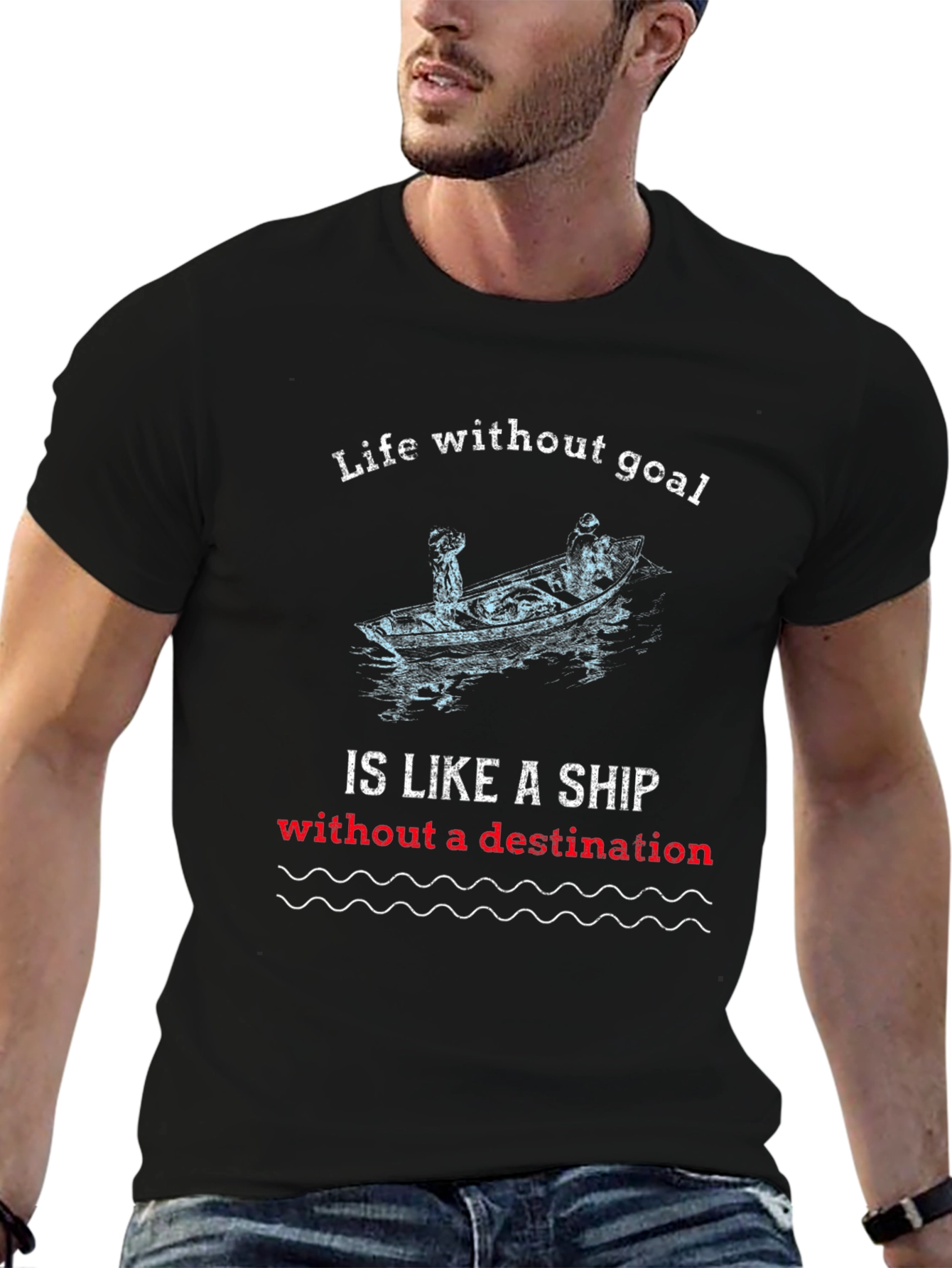 Life Goal Ship Graphic Tee - Black Cotton T-Shirt