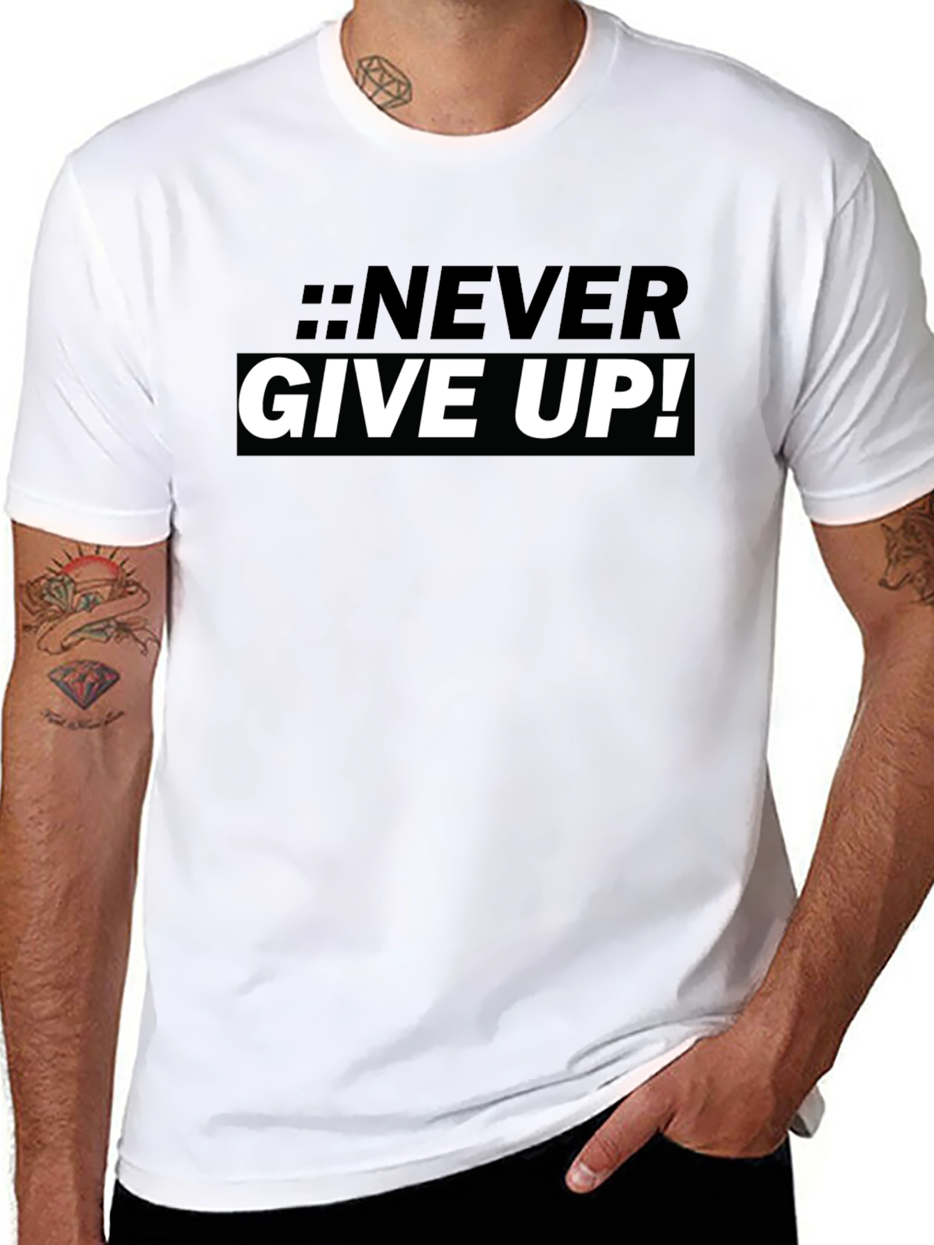 Never Give Up Black Graphic Tee