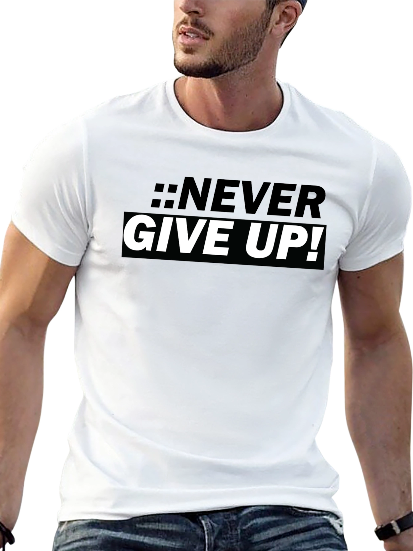 Never Give Up Black Graphic Tee