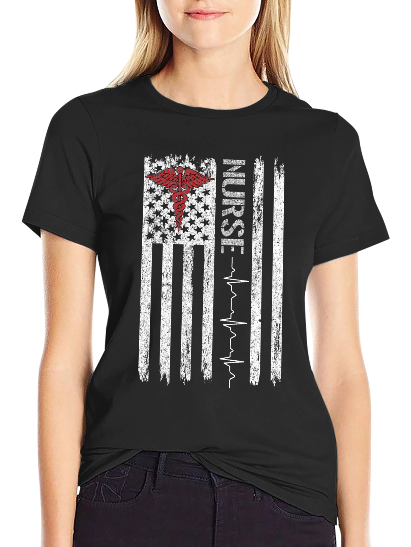 Nurse American Flag Graphic T-Shirt