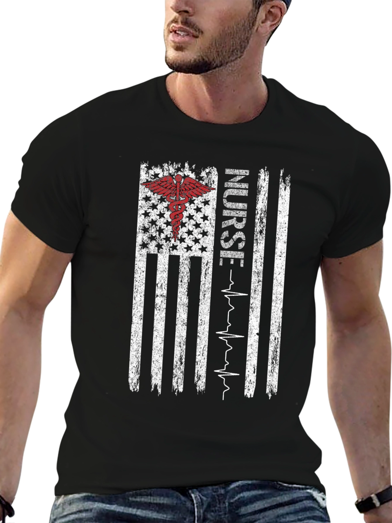 Nurse American Flag Graphic T-Shirt