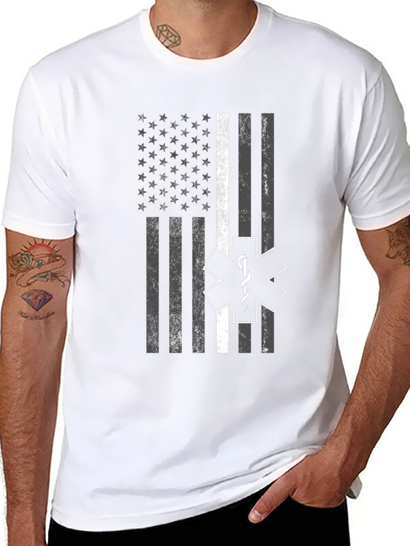 Thin White Line Flag EMT Star of Life T-Shirt