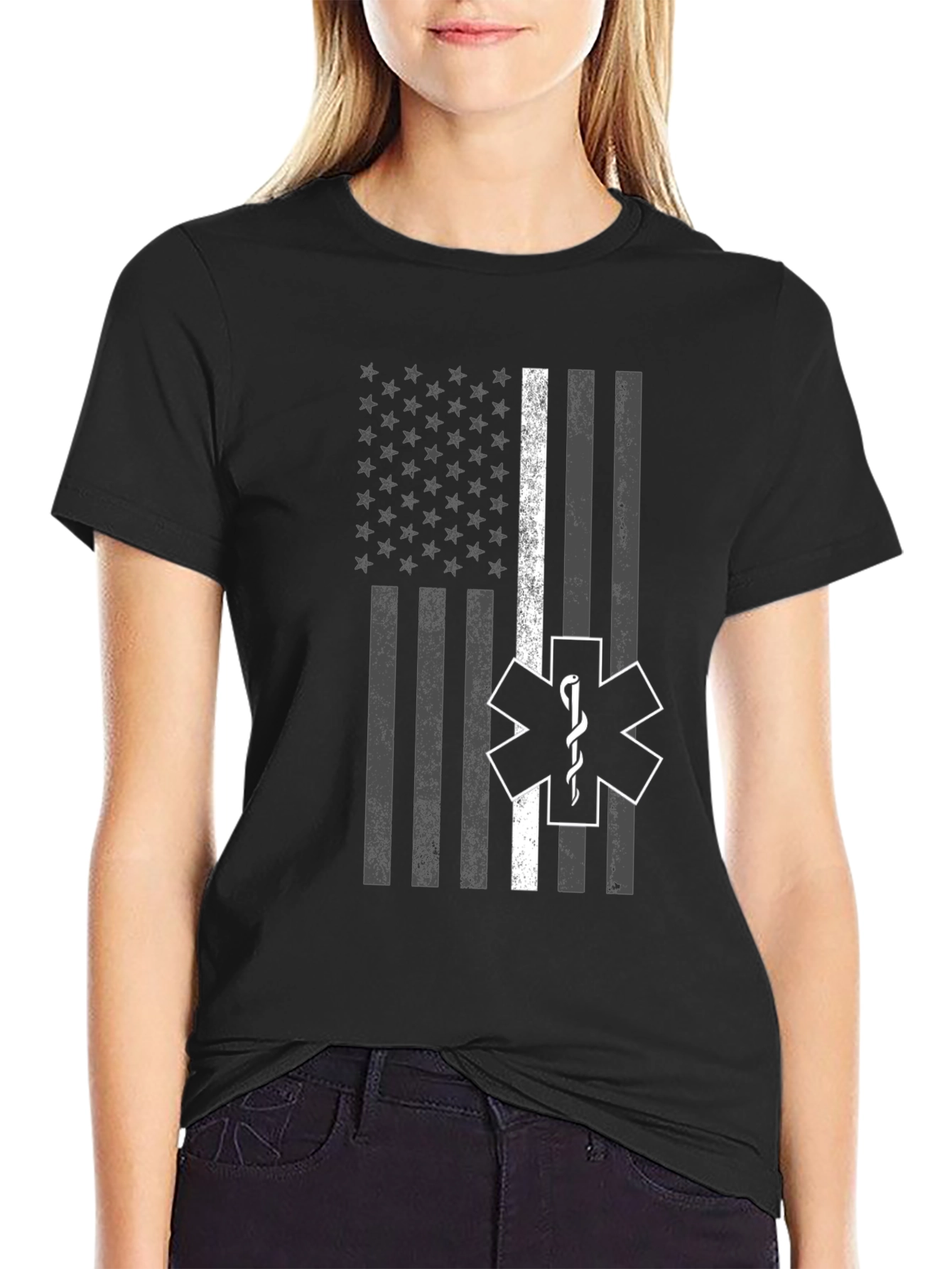 Thin White Line Flag EMT Star of Life T-Shirt