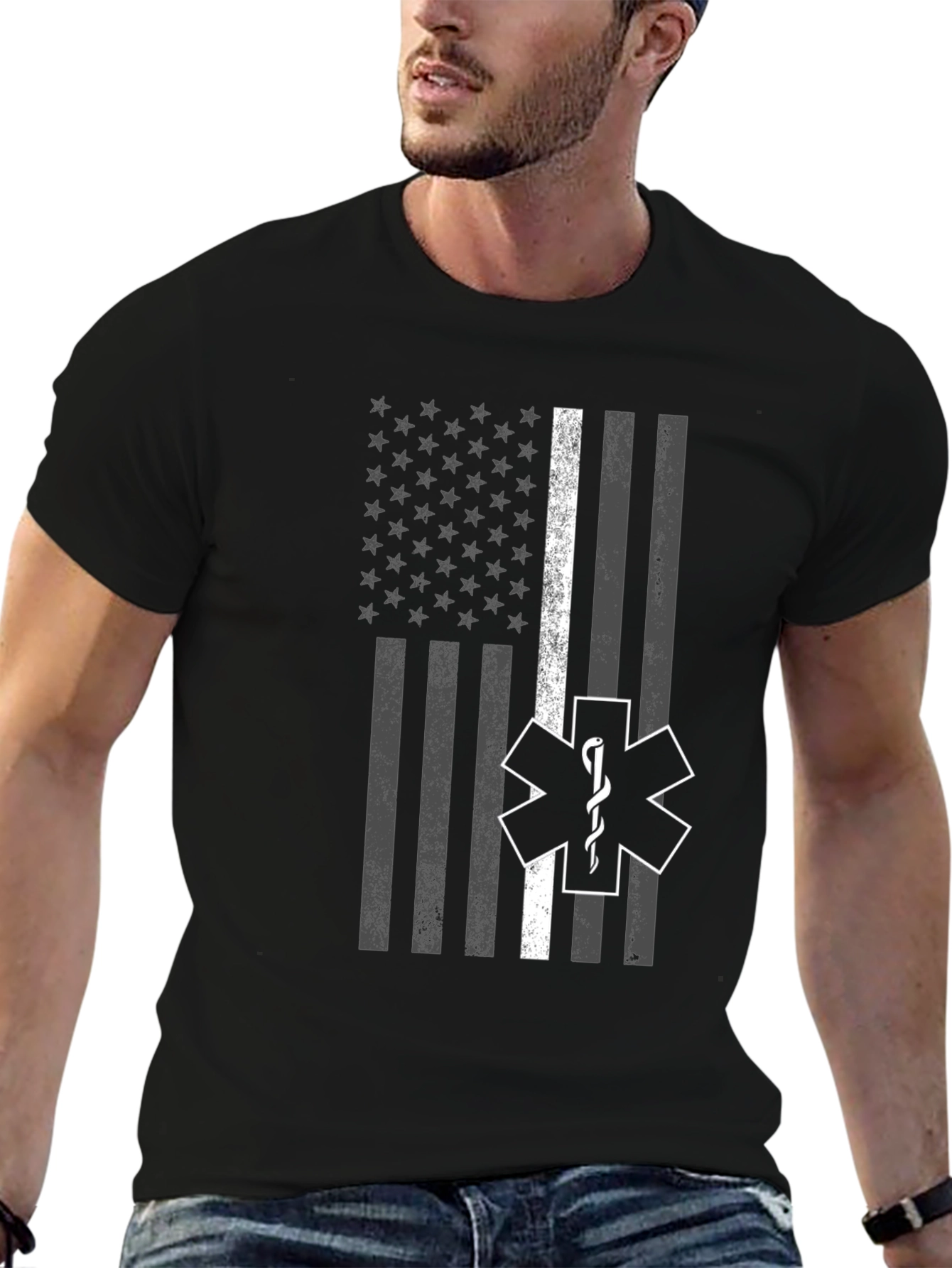 Thin White Line Flag EMT Star of Life T-Shirt