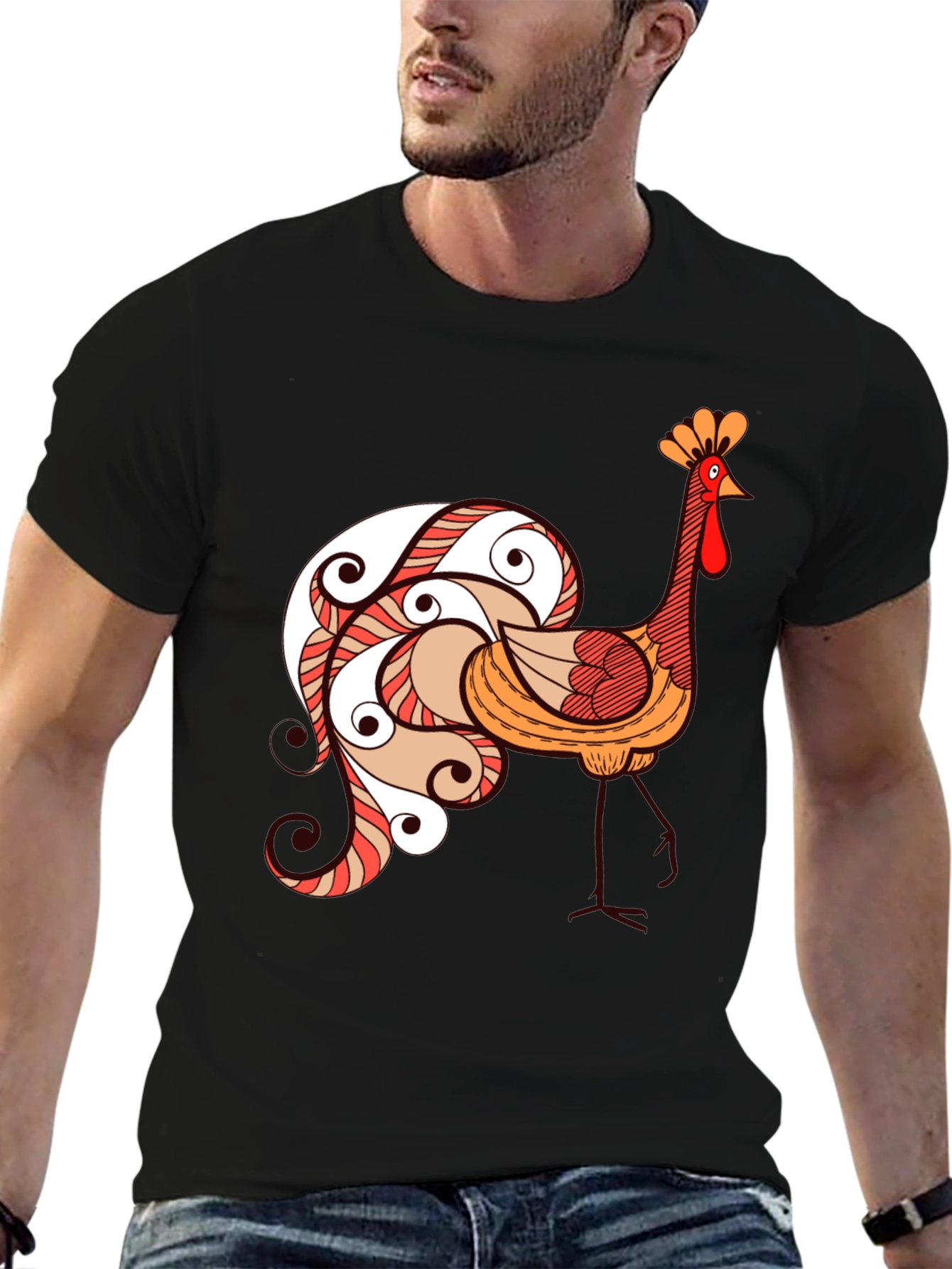 Funky Rooster Graphic Tee - Black Cotton T-Shirt
