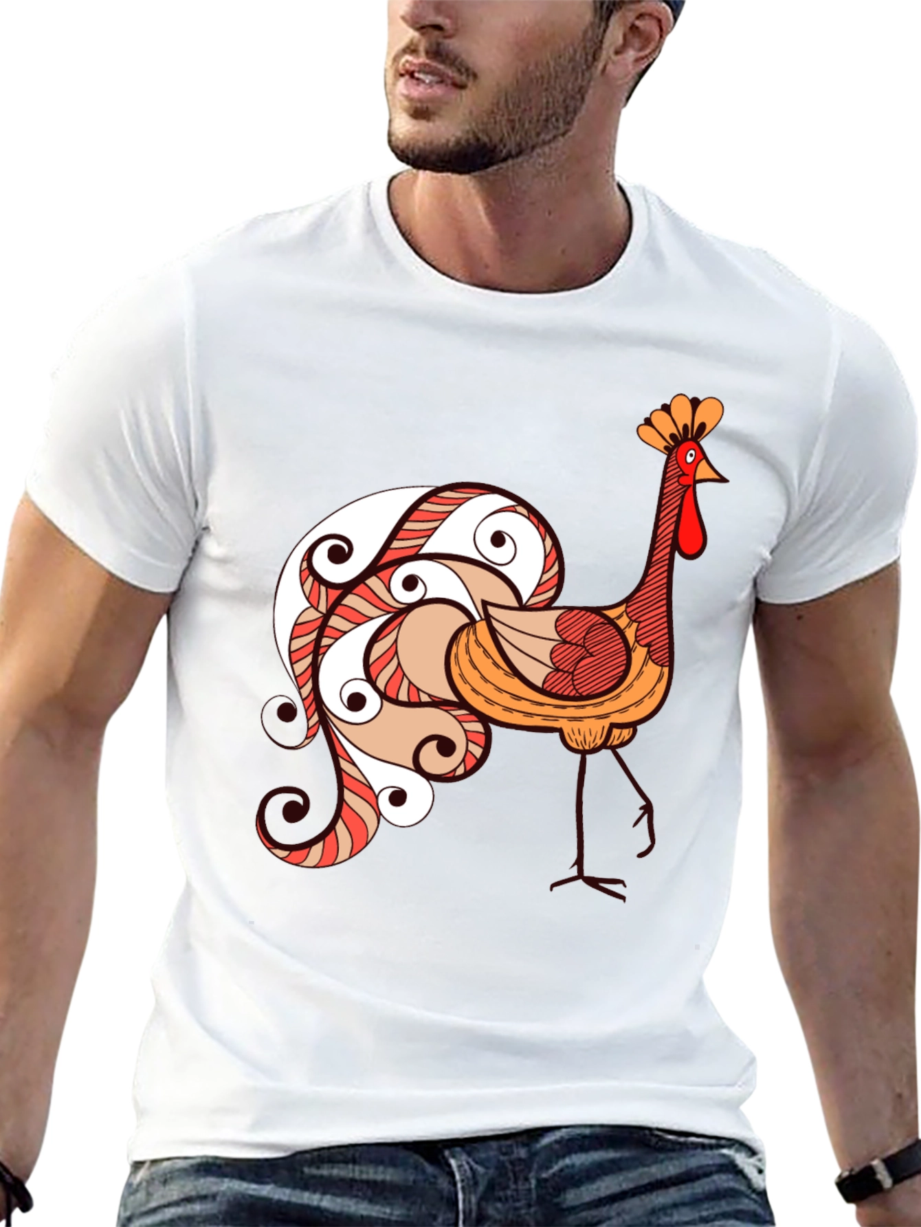 Funky Rooster Graphic Tee - Black Cotton T-Shirt