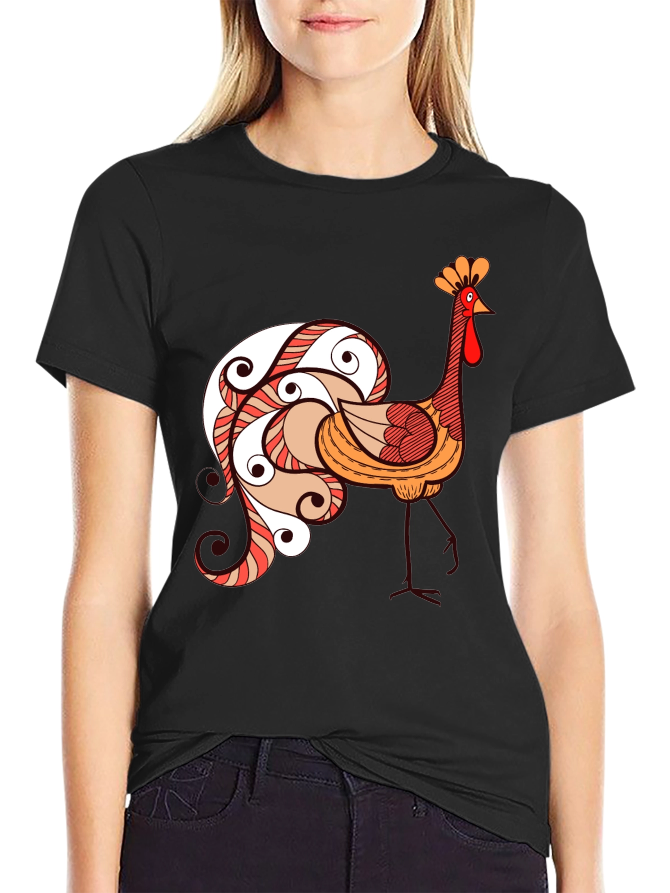 Funky Rooster Graphic Tee - Black Cotton T-Shirt