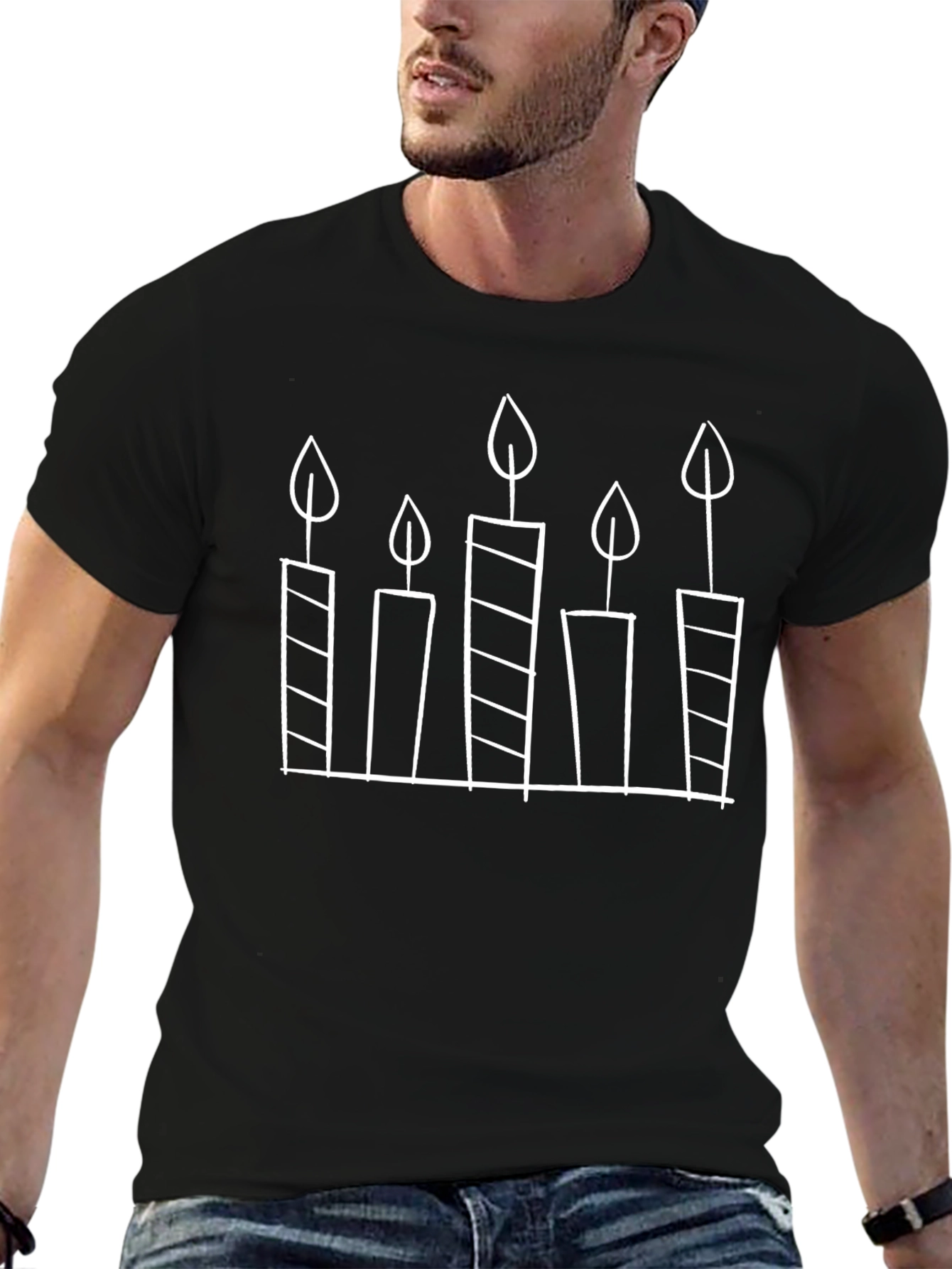 Birthday Candle Graphic Tee - Black Cotton Shirt