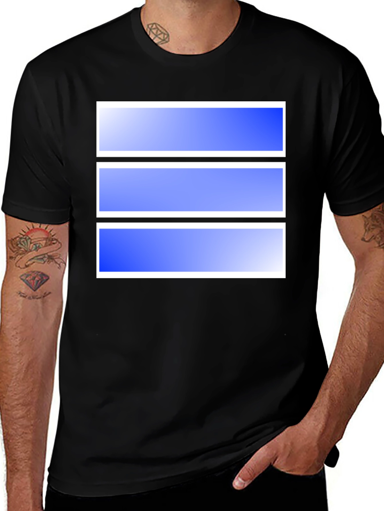 Modern Graphic Tee - Blue Stripes Black Shirt