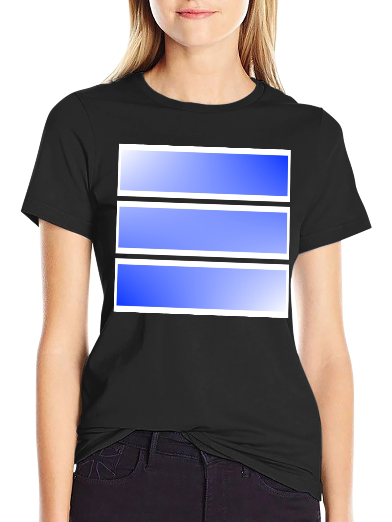 Modern Graphic Tee - Blue Stripes Black Shirt