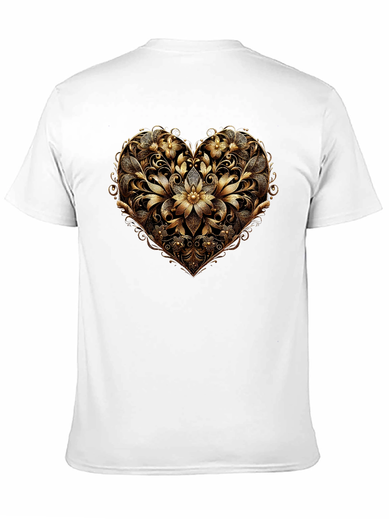 Golden Floral Heart Black T-Shirt
