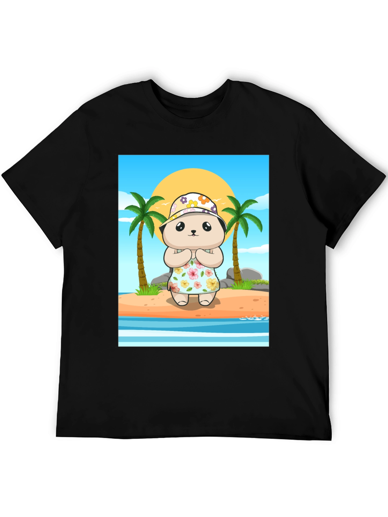 Cartoon Bear Graphic Tee - Summer Beach Vibes
