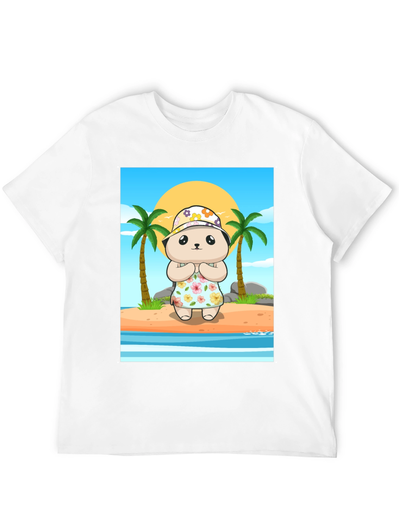 Cartoon Bear Graphic Tee - Summer Beach Vibes