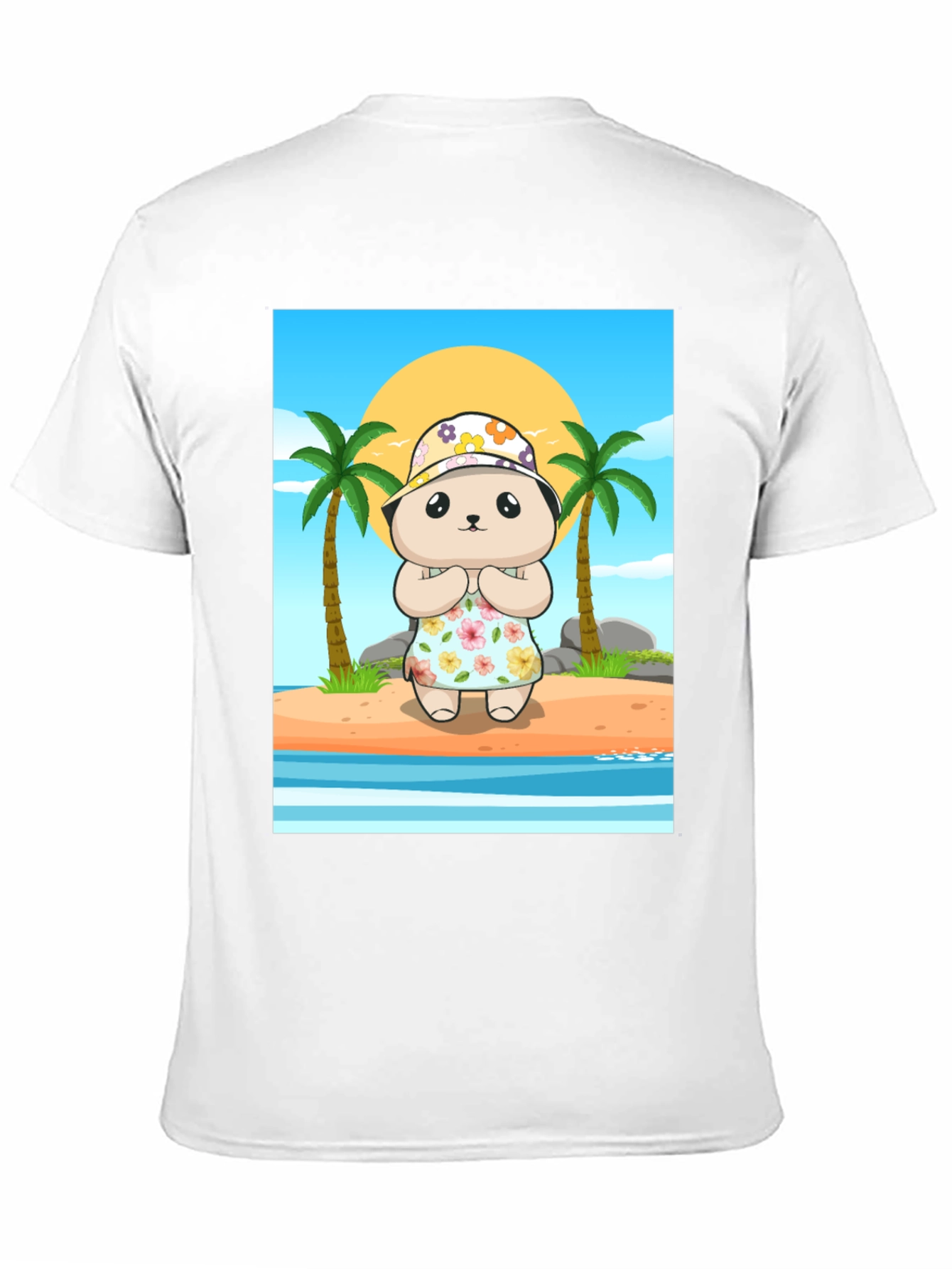 Cartoon Bear Graphic Tee - Summer Beach Vibes