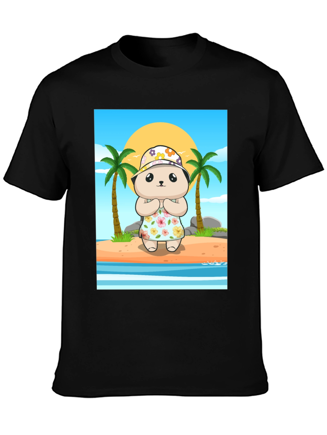 Cartoon Bear Graphic Tee - Summer Beach Vibes