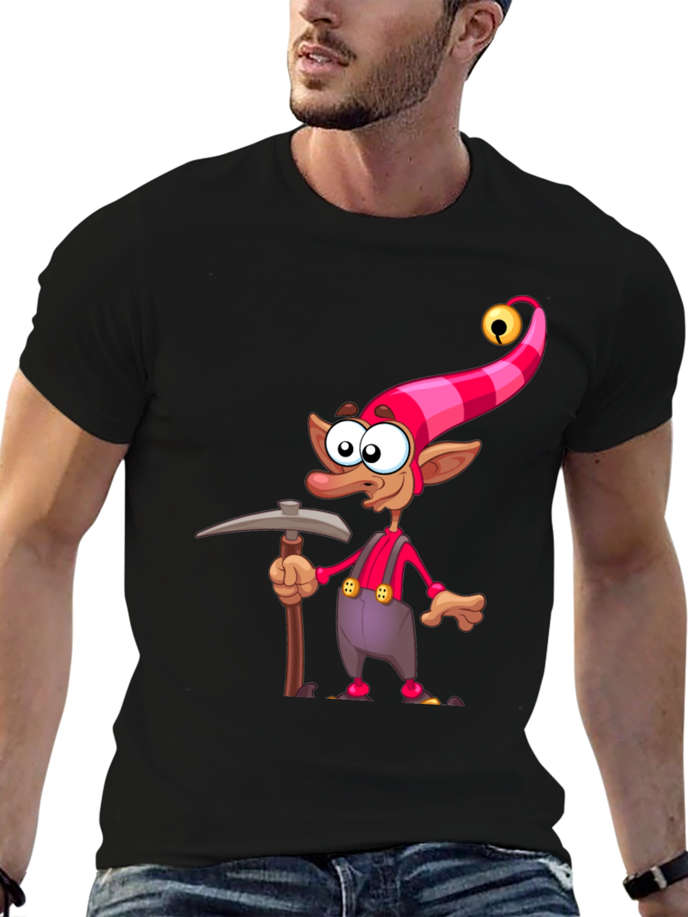 Cartoon Elf Miner Graphic T-Shirt