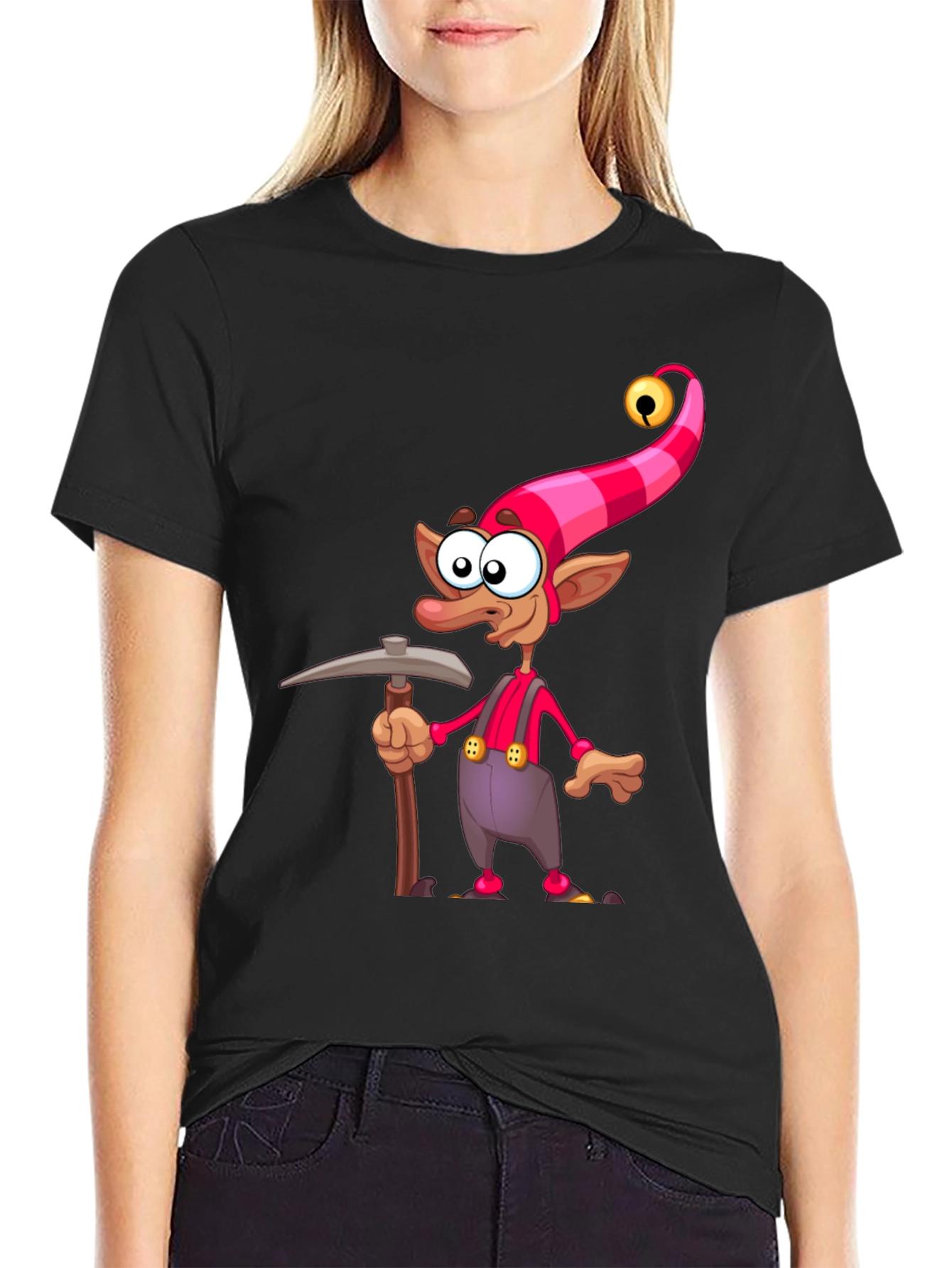 Cartoon Elf Miner Graphic T-Shirt