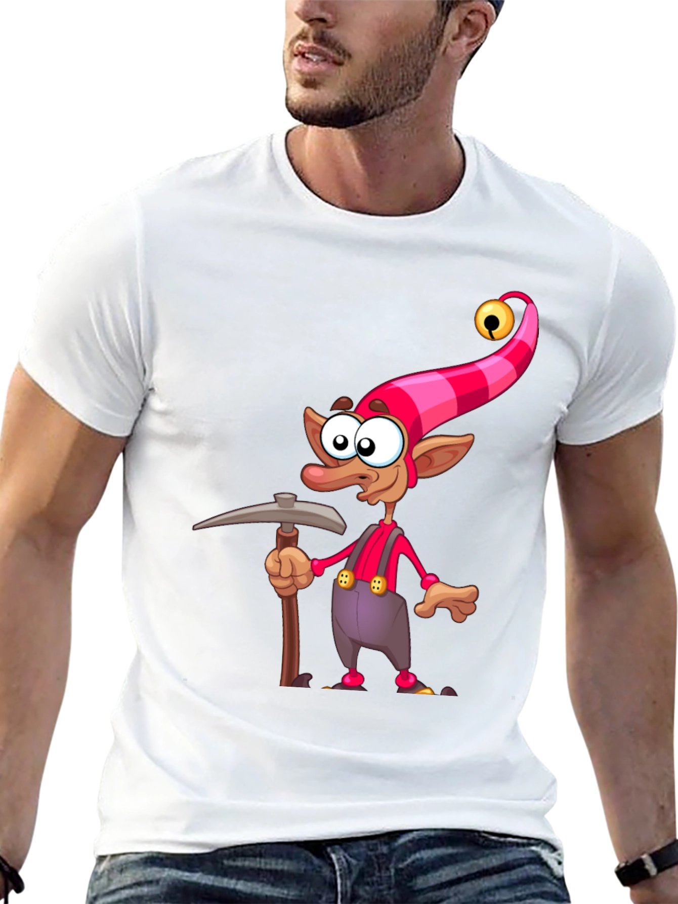 Cartoon Elf Miner Graphic T-Shirt