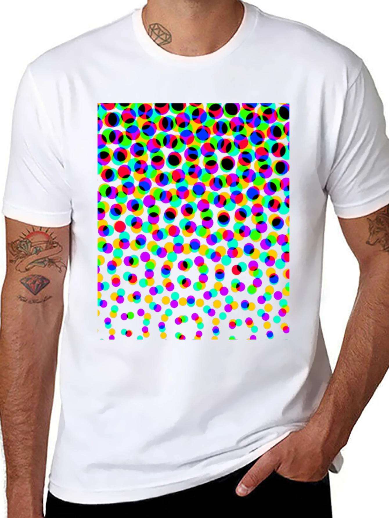 Retro Dot Matrix Print Black T-Shirt