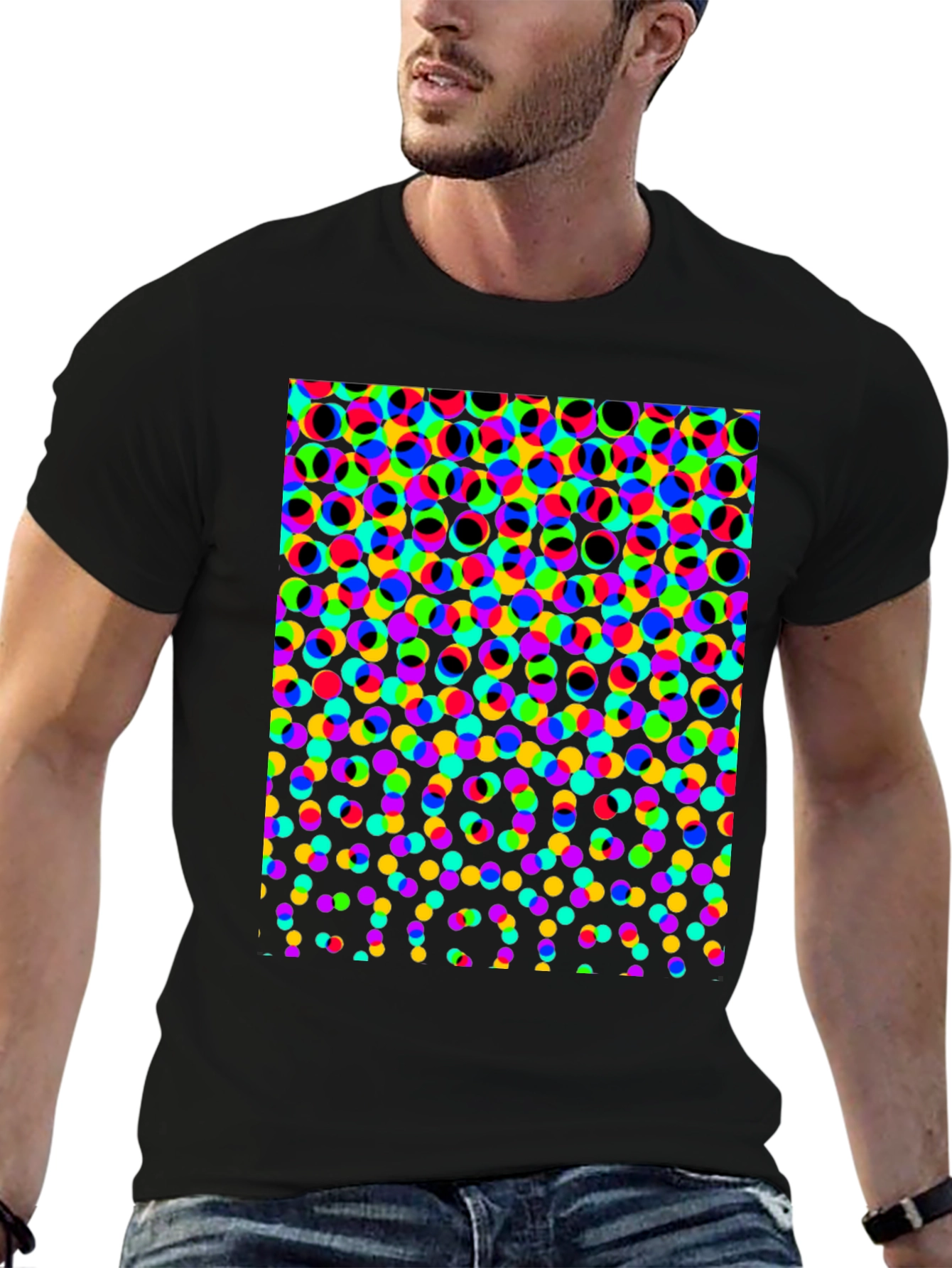 Retro Dot Matrix Print Black T-Shirt