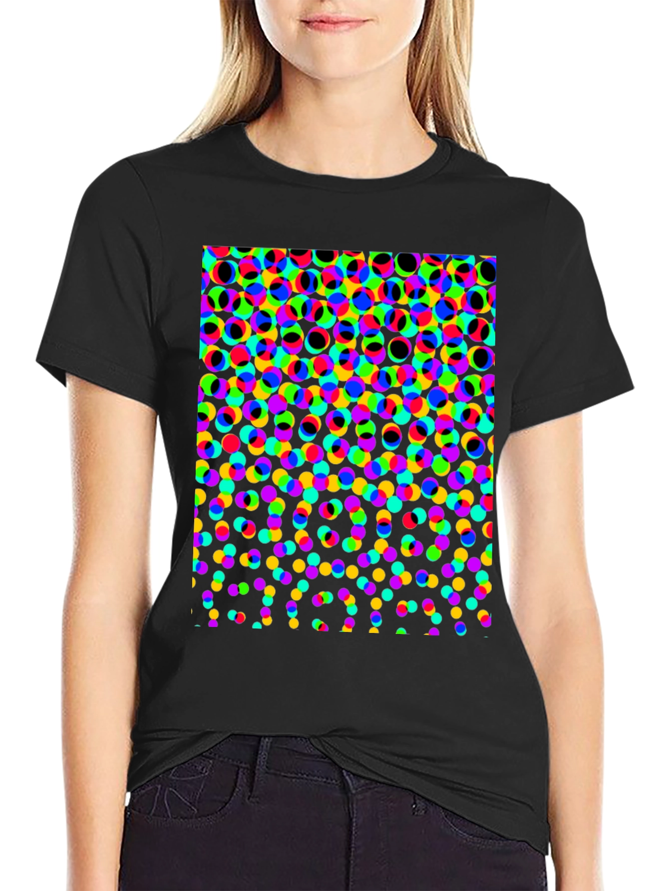 Retro Dot Matrix Print Black T-Shirt