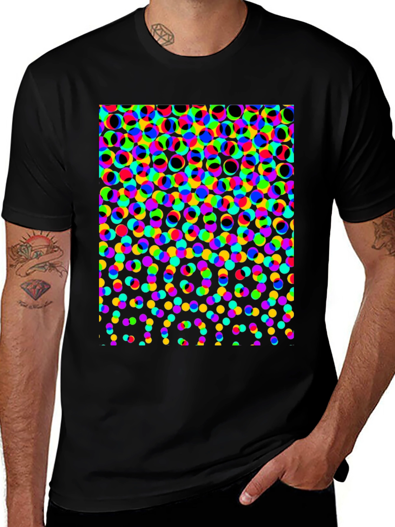 Retro Dot Matrix Print Black T-Shirt