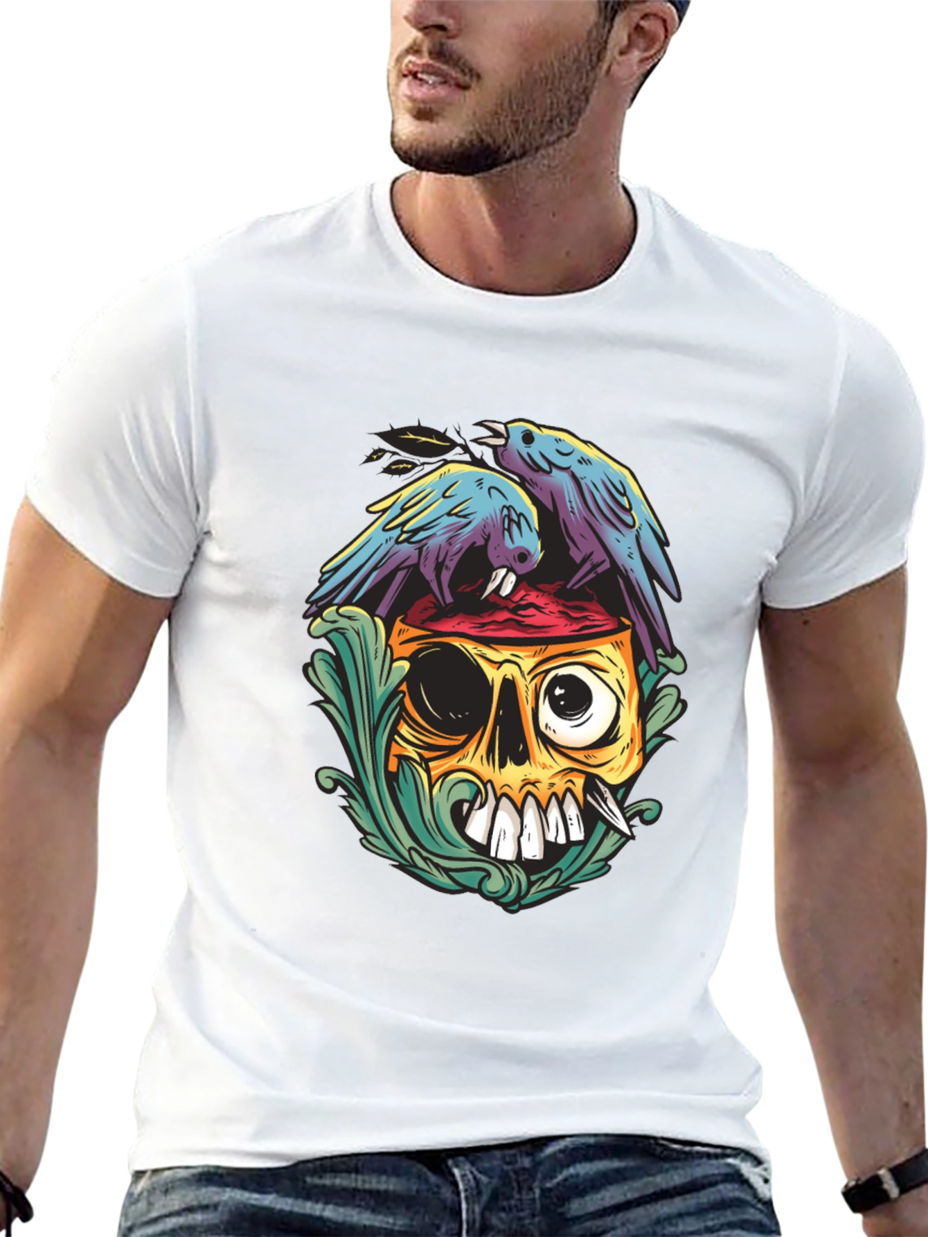 Skull & Raven Graphic Tee - Unique Art