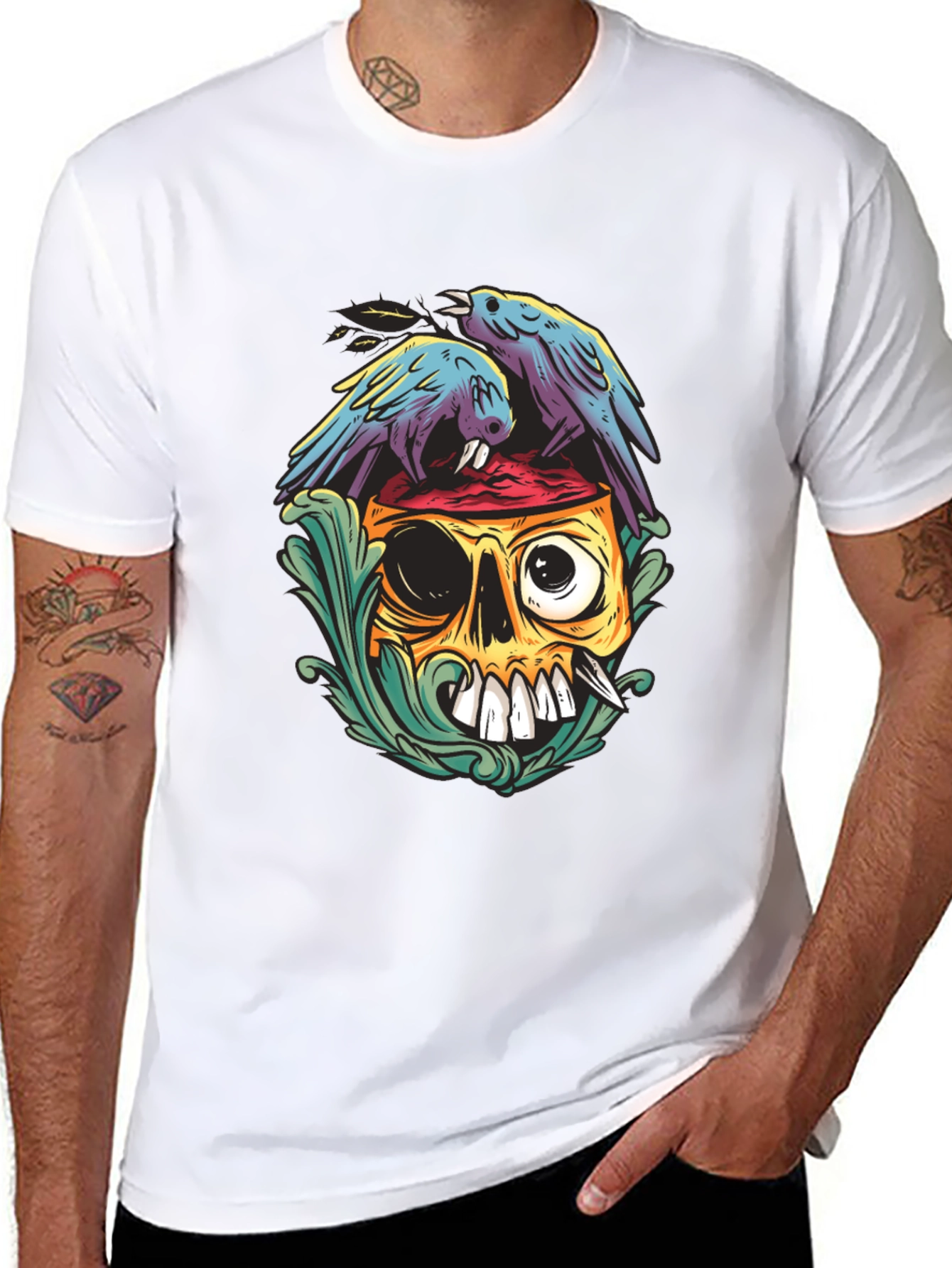 Skull & Raven Graphic Tee - Unique Art