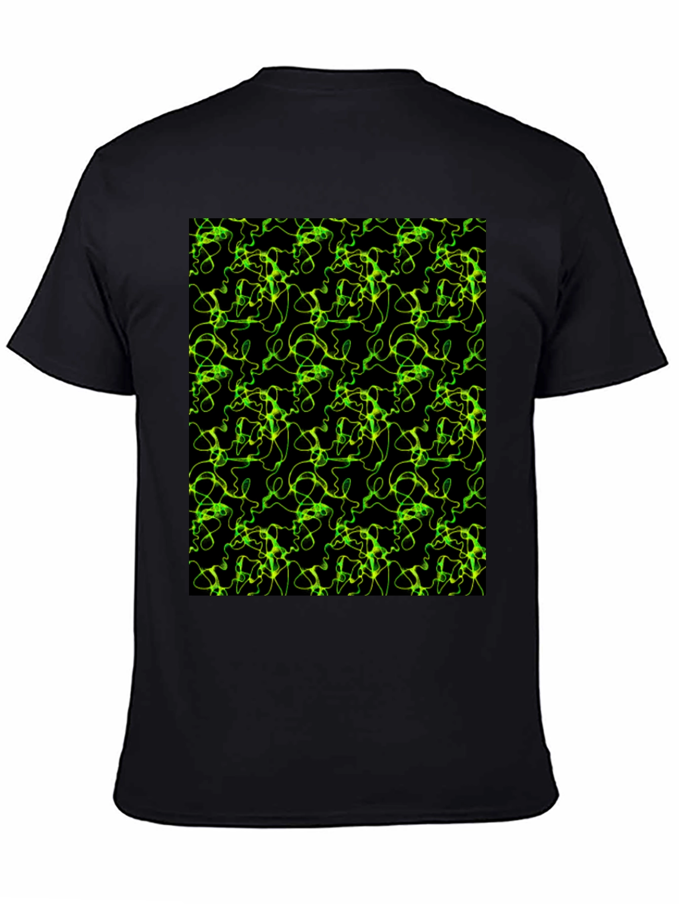 Abstract Green Line Pattern Black T-Shirt