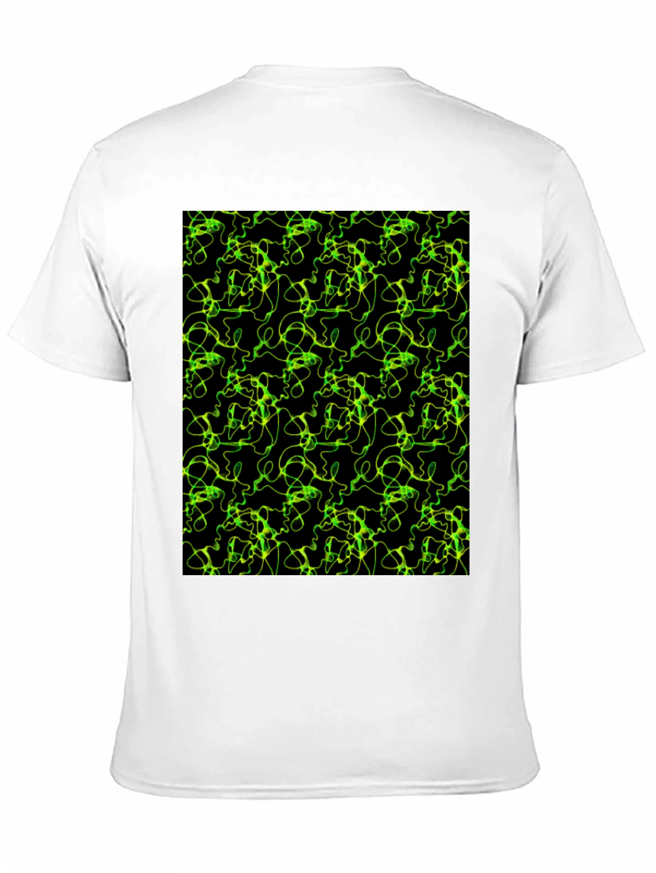 Abstract Green Line Pattern Black T-Shirt