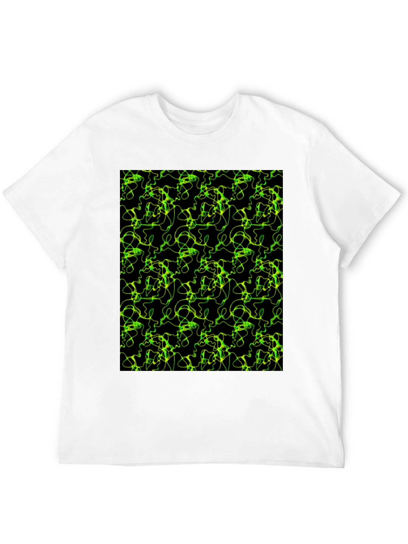 Abstract Green Line Pattern Black T-Shirt