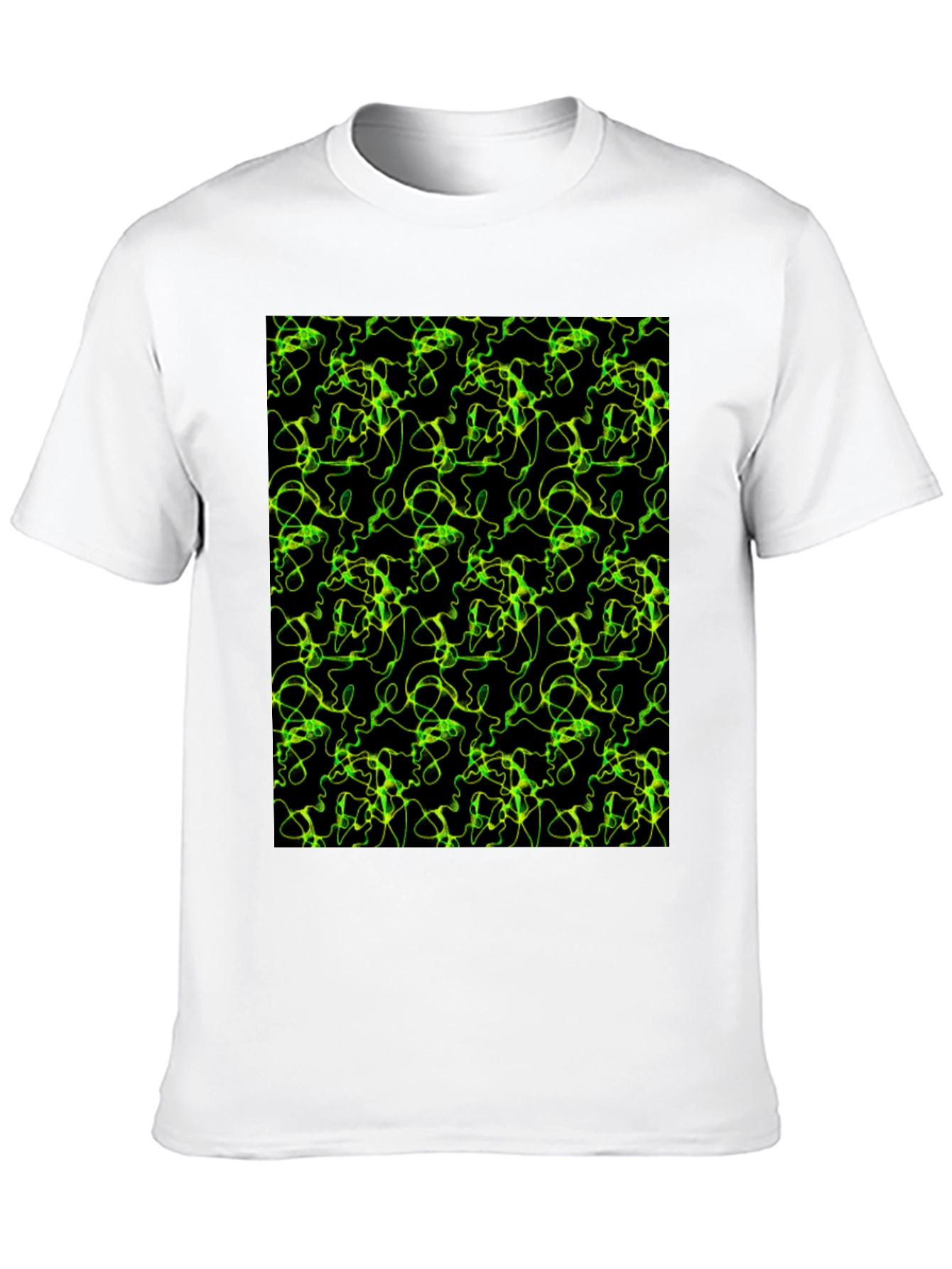 Abstract Green Line Pattern Black T-Shirt