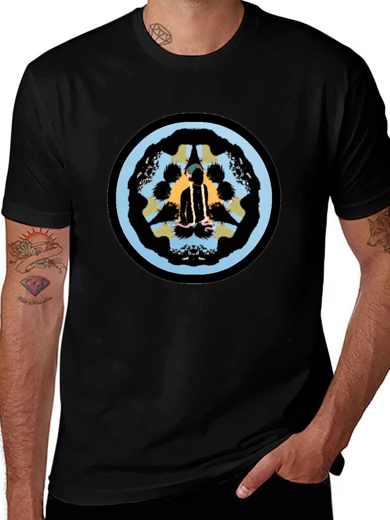 Unique Graphic Tee - Black Crew Neck T-Shirt
