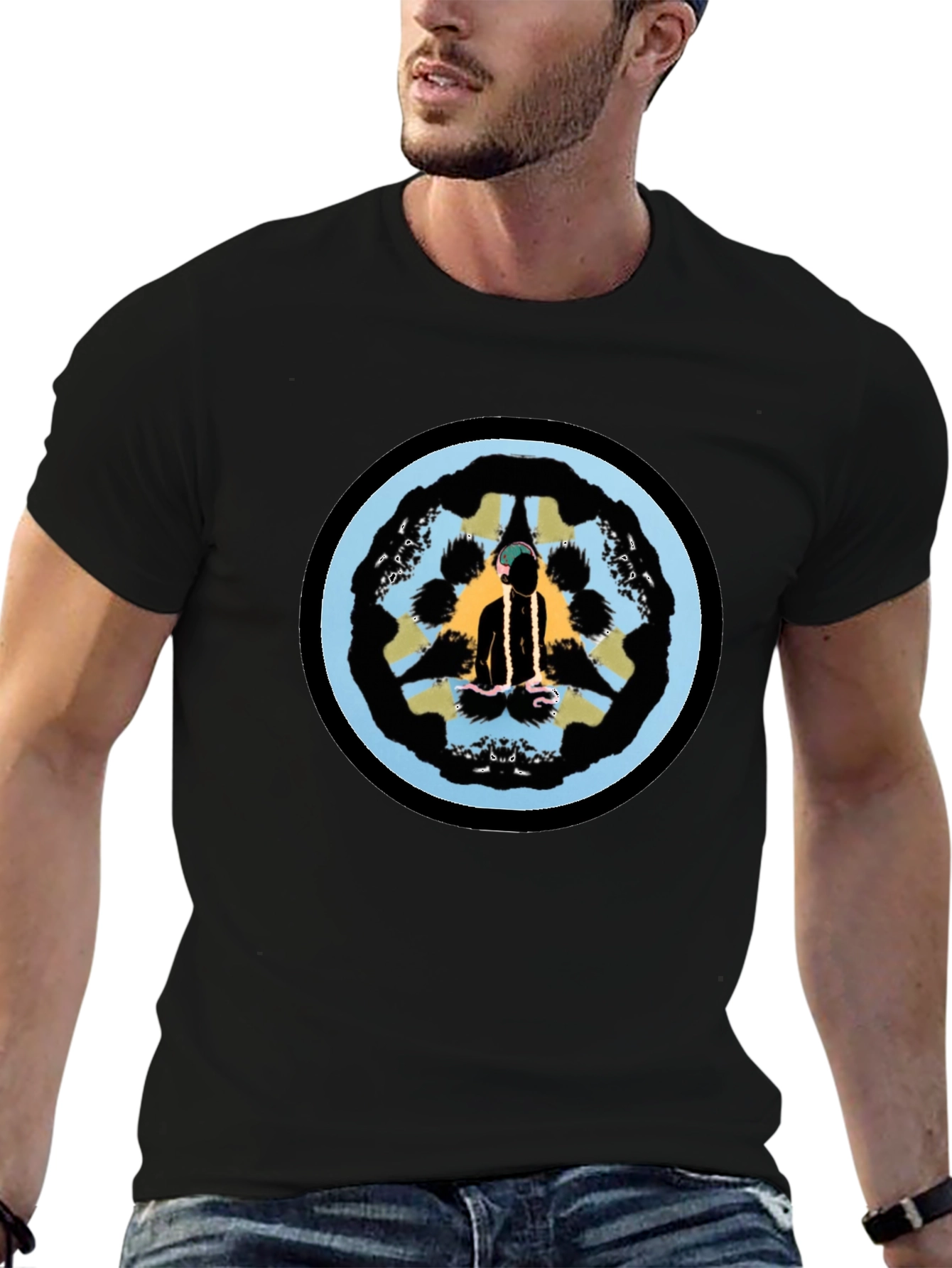 Unique Graphic Tee - Black Crew Neck T-Shirt