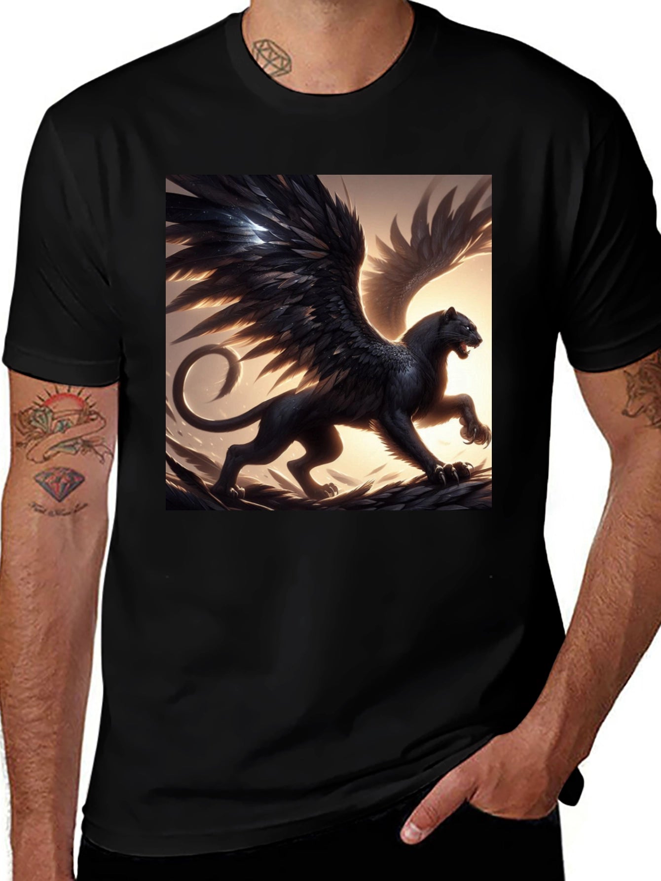 Winged Panther Graphic Tee - Black Cotton Comfort