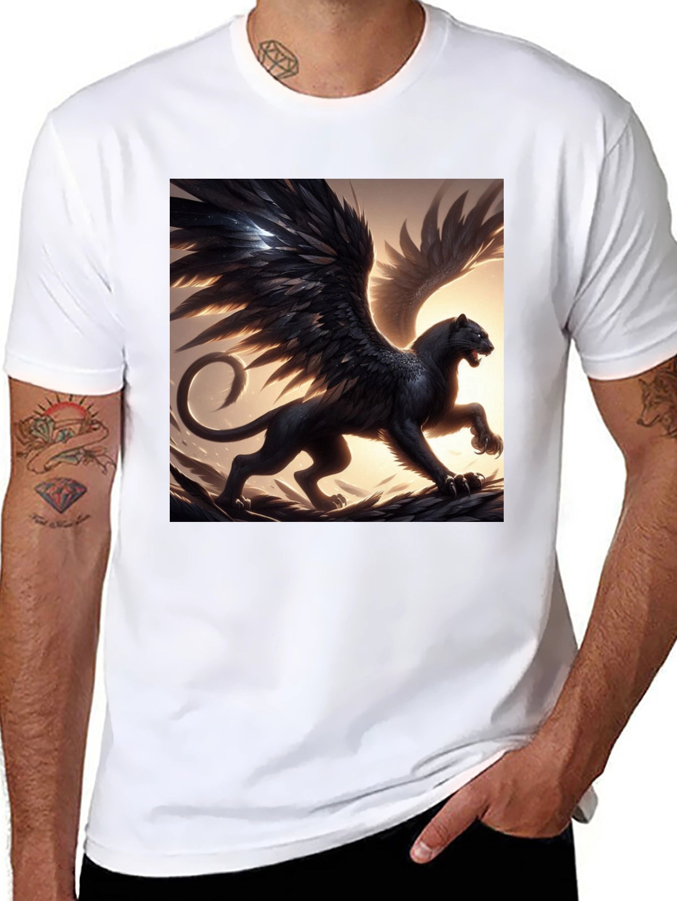 Winged Panther Graphic Tee - Black Cotton Comfort