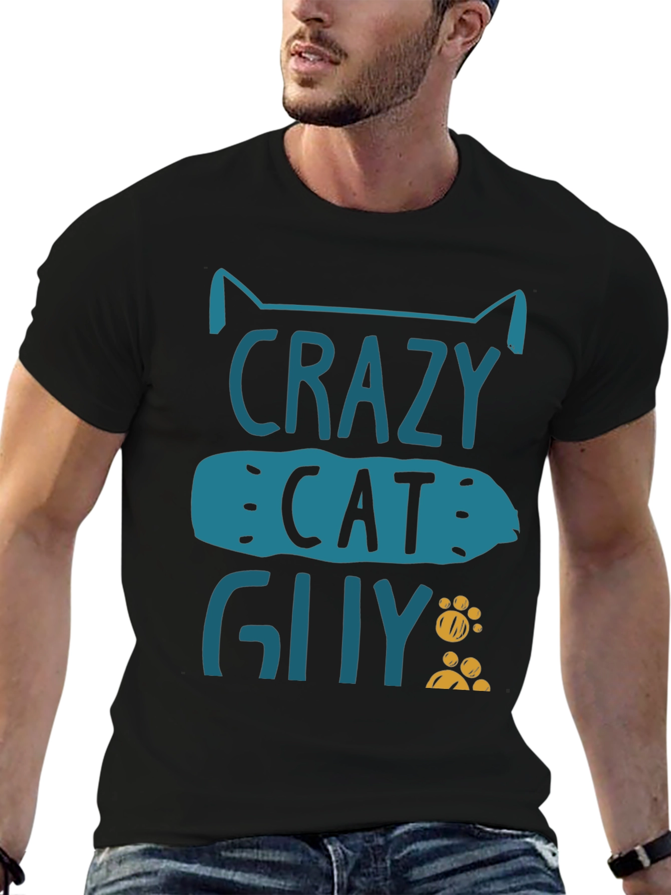 Crazy Cat Guy Graphic T-Shirt