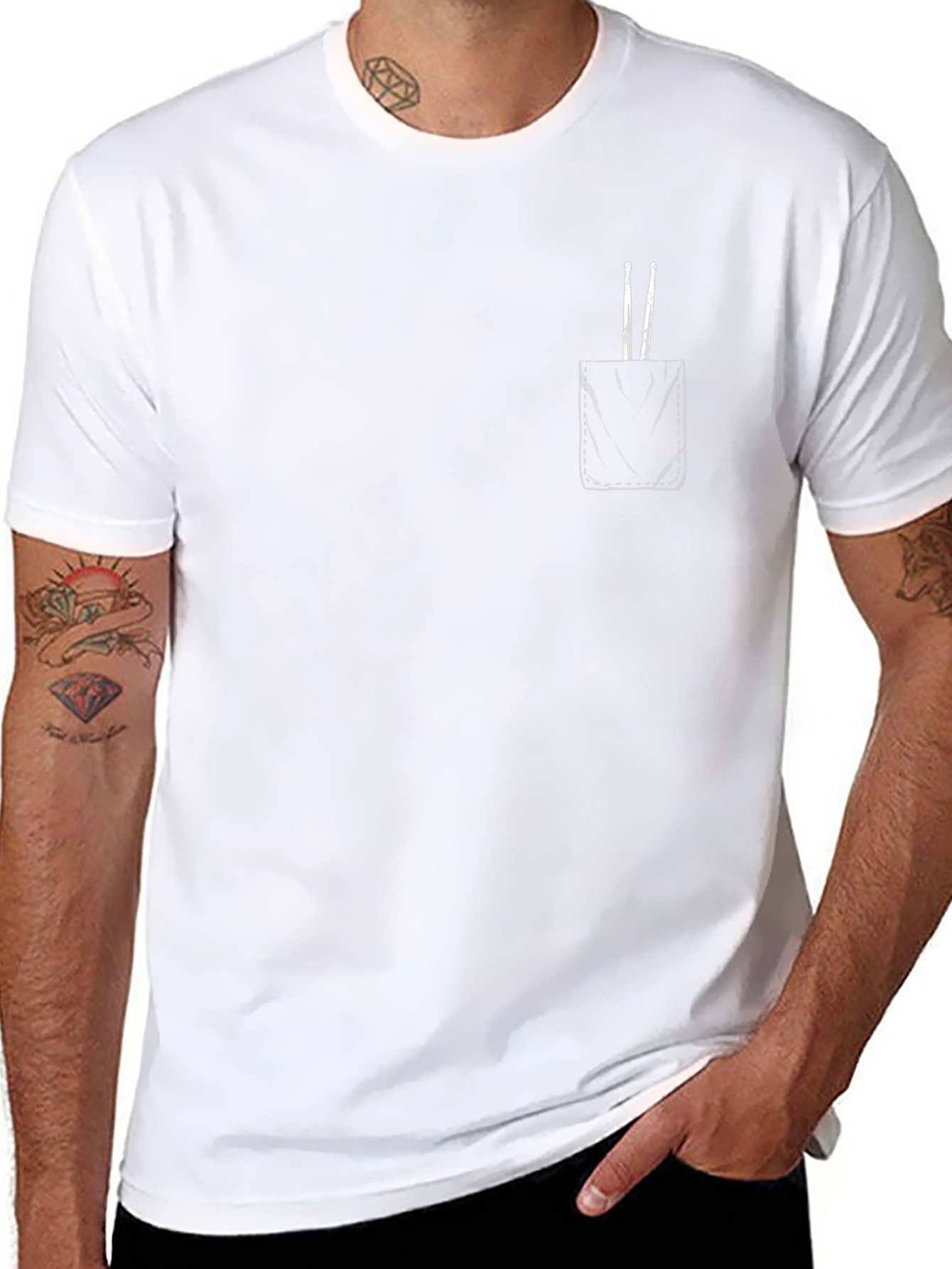 Black Tee with Drumsticks Pocket Print