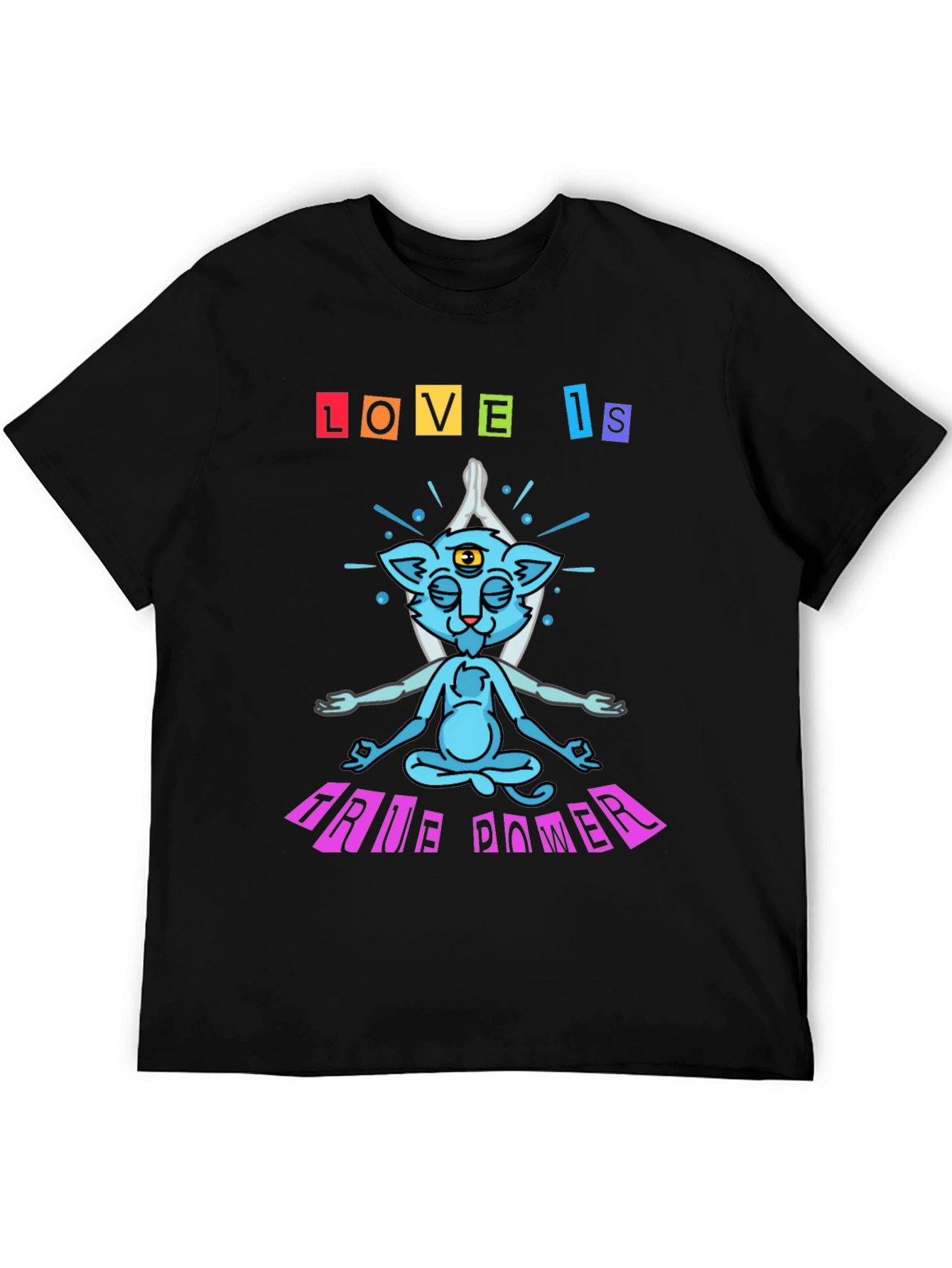 Love Is True Power Yoga Cat Graphic T-Shirt