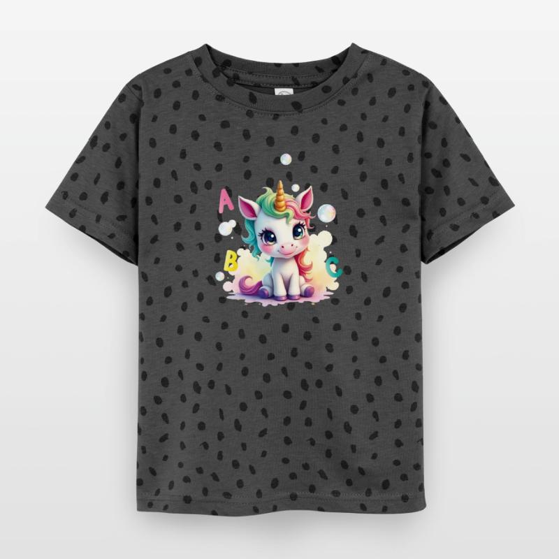 Cute unicorn with soap bubbles and ABC letters