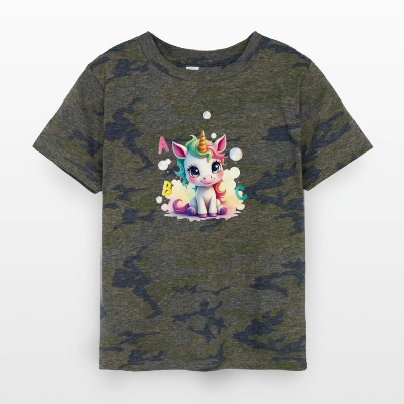 Cute unicorn with soap bubbles and ABC letters