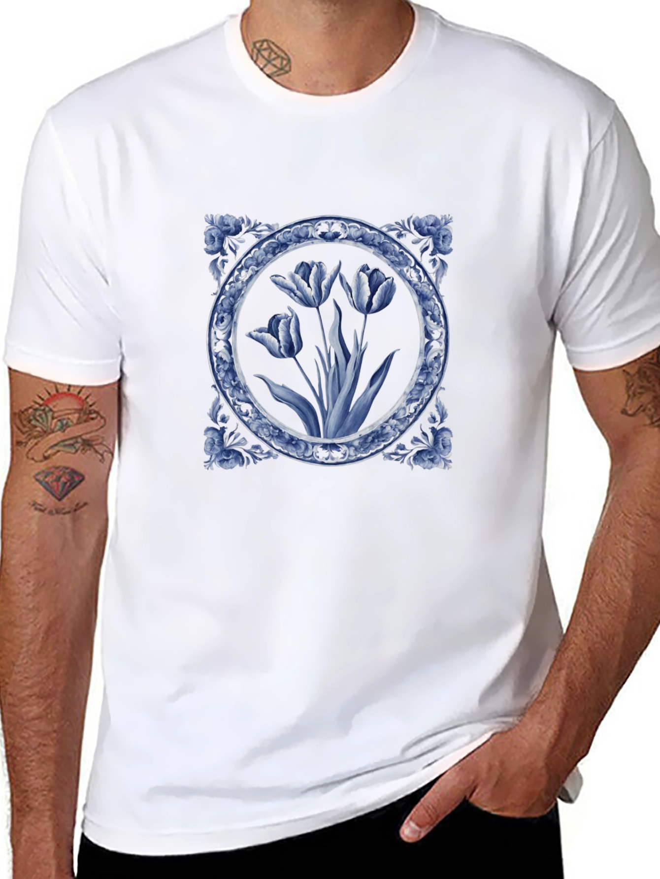 Blue Delft Floral Print T-Shirt
