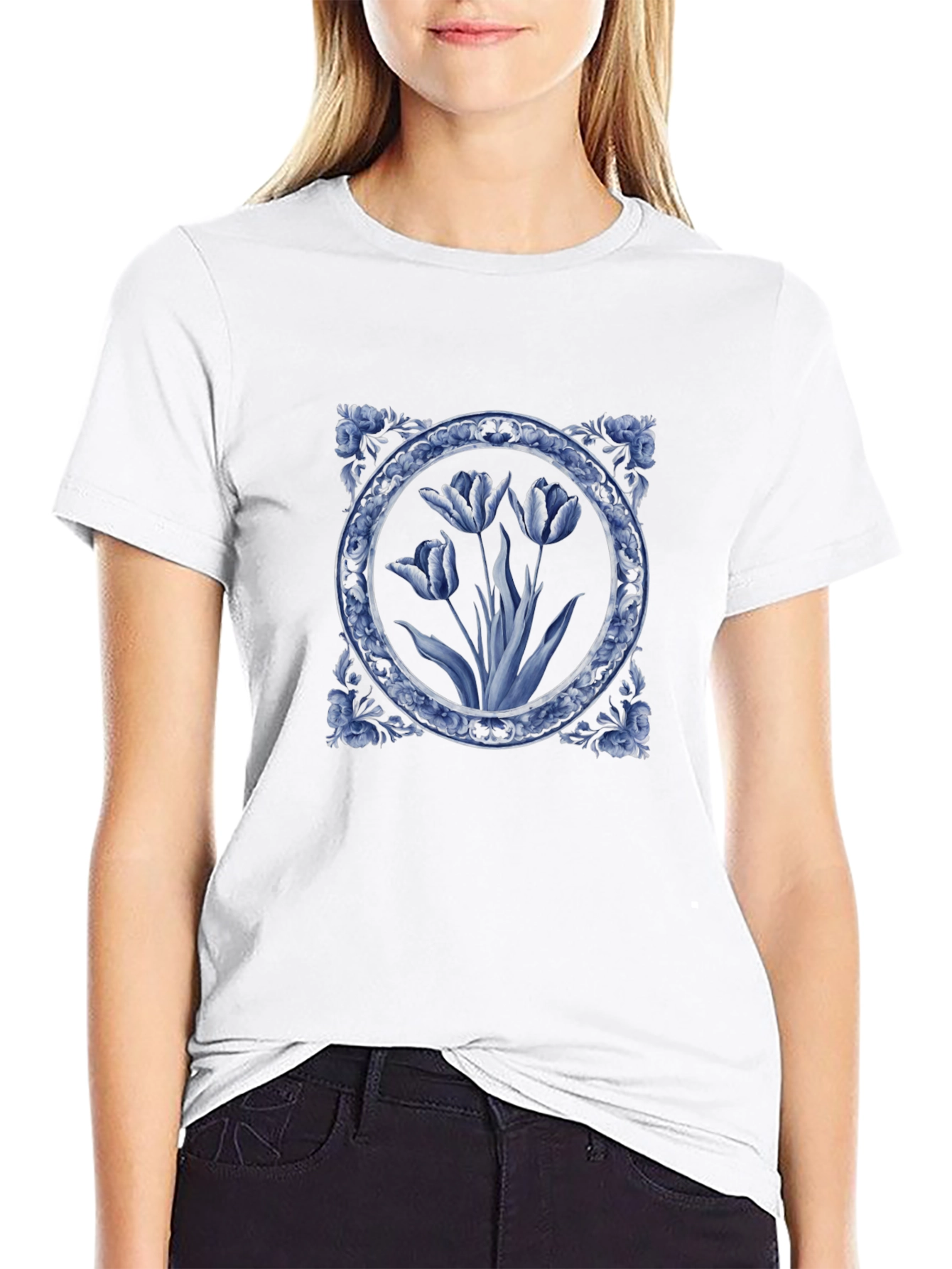 Blue Delft Floral Print T-Shirt