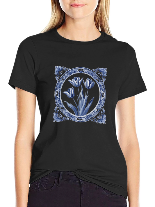 Blue Delft Floral Print T-Shirt