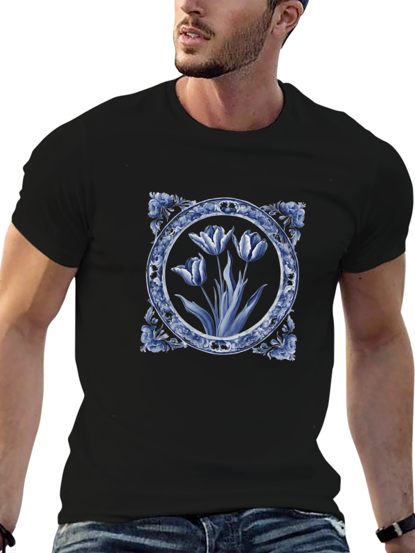 Blue Delft Floral Print T-Shirt
