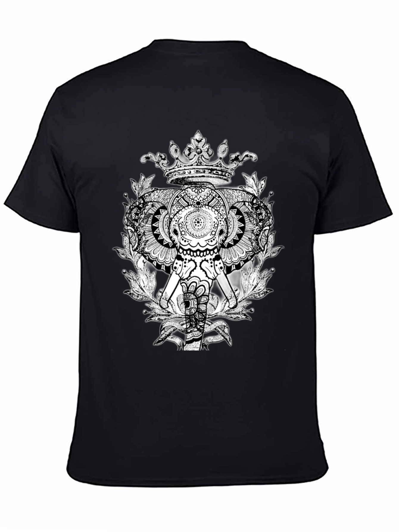 Elephant Crown Graphic Tee - Black Cotton Casual T-Shirt