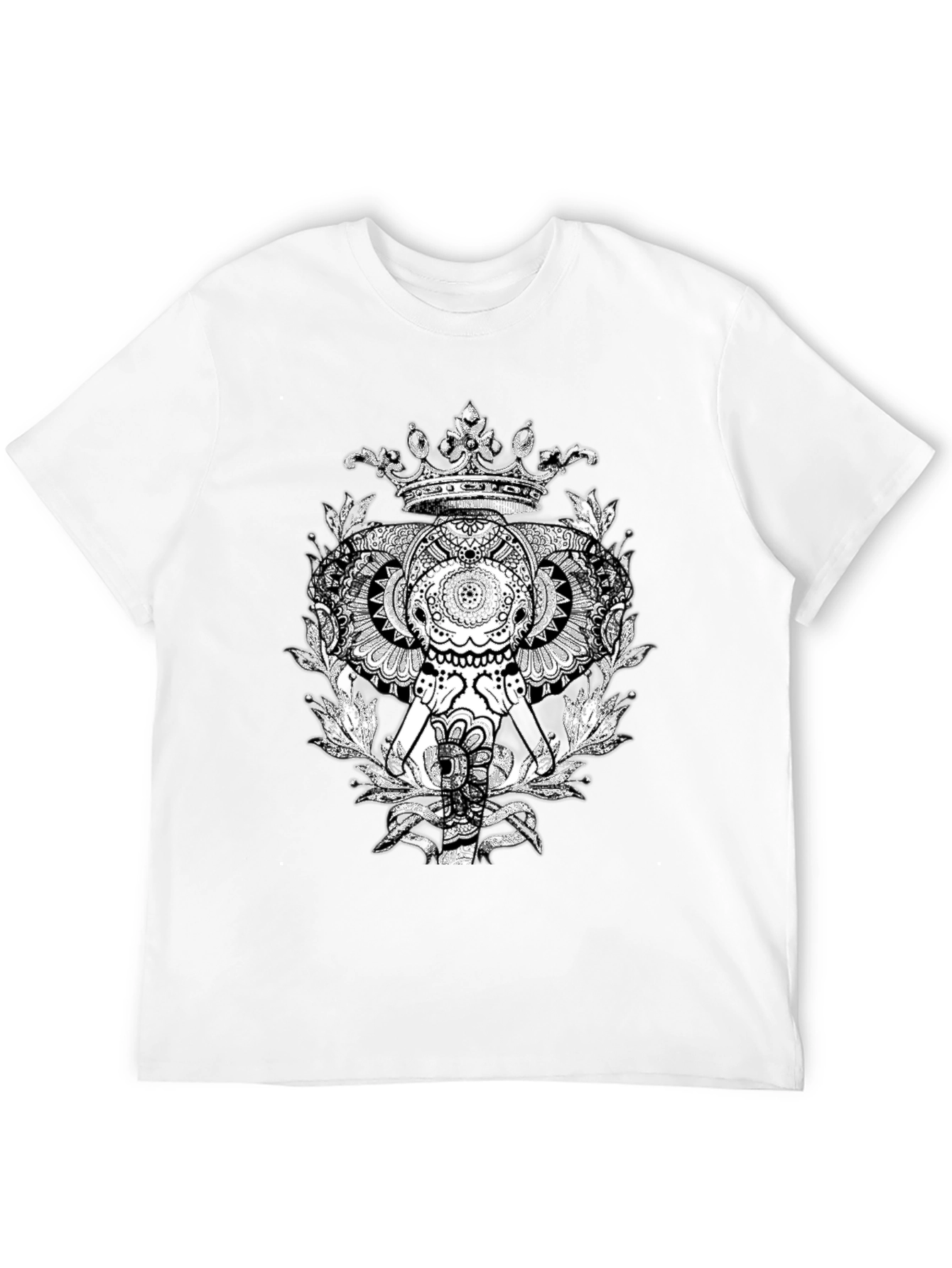 Elephant Crown Graphic Tee - Black Cotton Casual T-Shirt