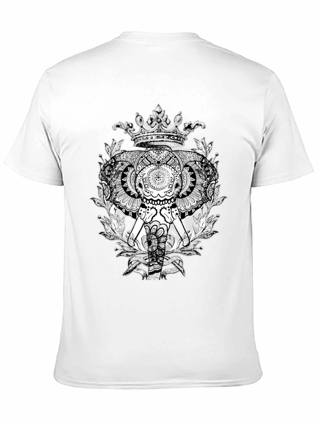 Elephant Crown Graphic Tee - Black Cotton Casual T-Shirt