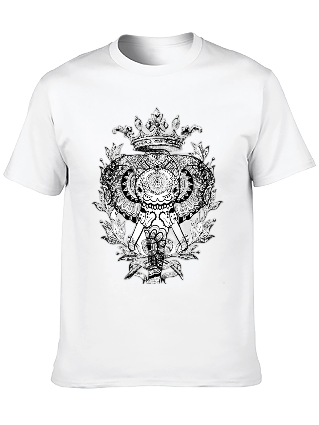 Elephant Crown Graphic Tee - Black Cotton Casual T-Shirt