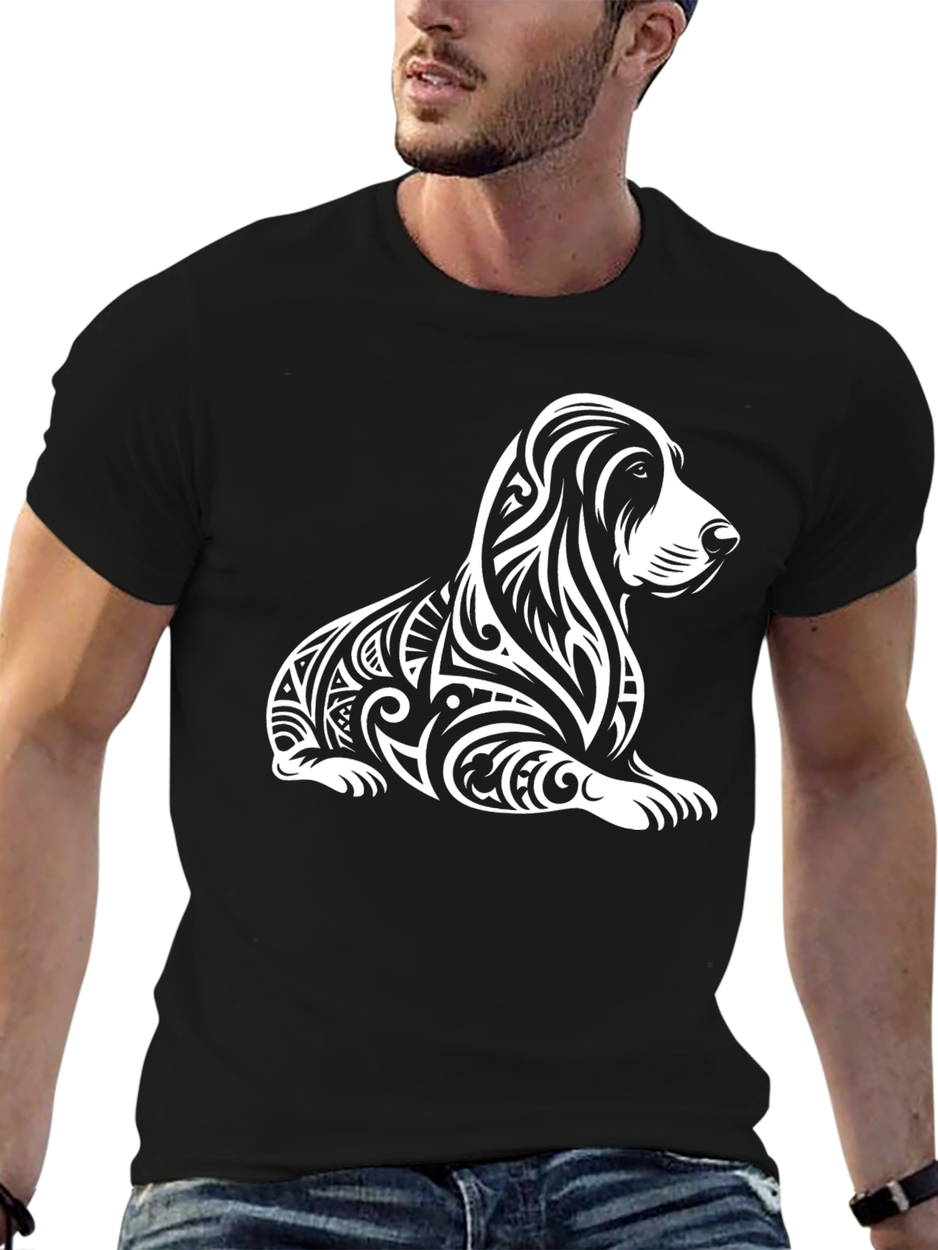 Tribal Dog Graphic Black T-Shirt